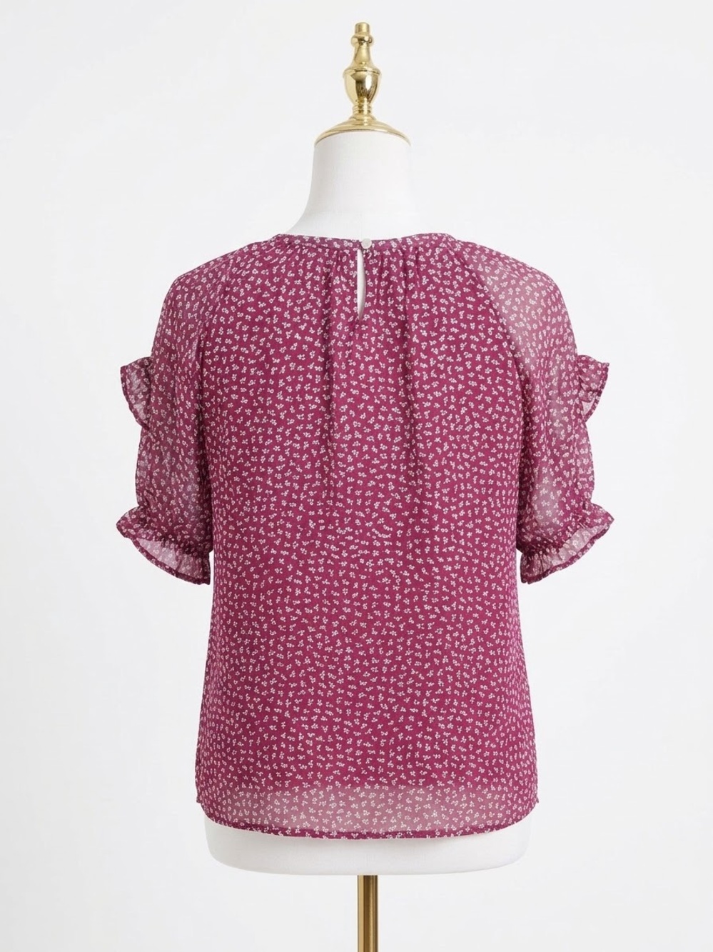 Madewell Floral Ruffle Flutter Short Sleeve Blouse Top Maroon Burgundy XS - Picture 4 of 8